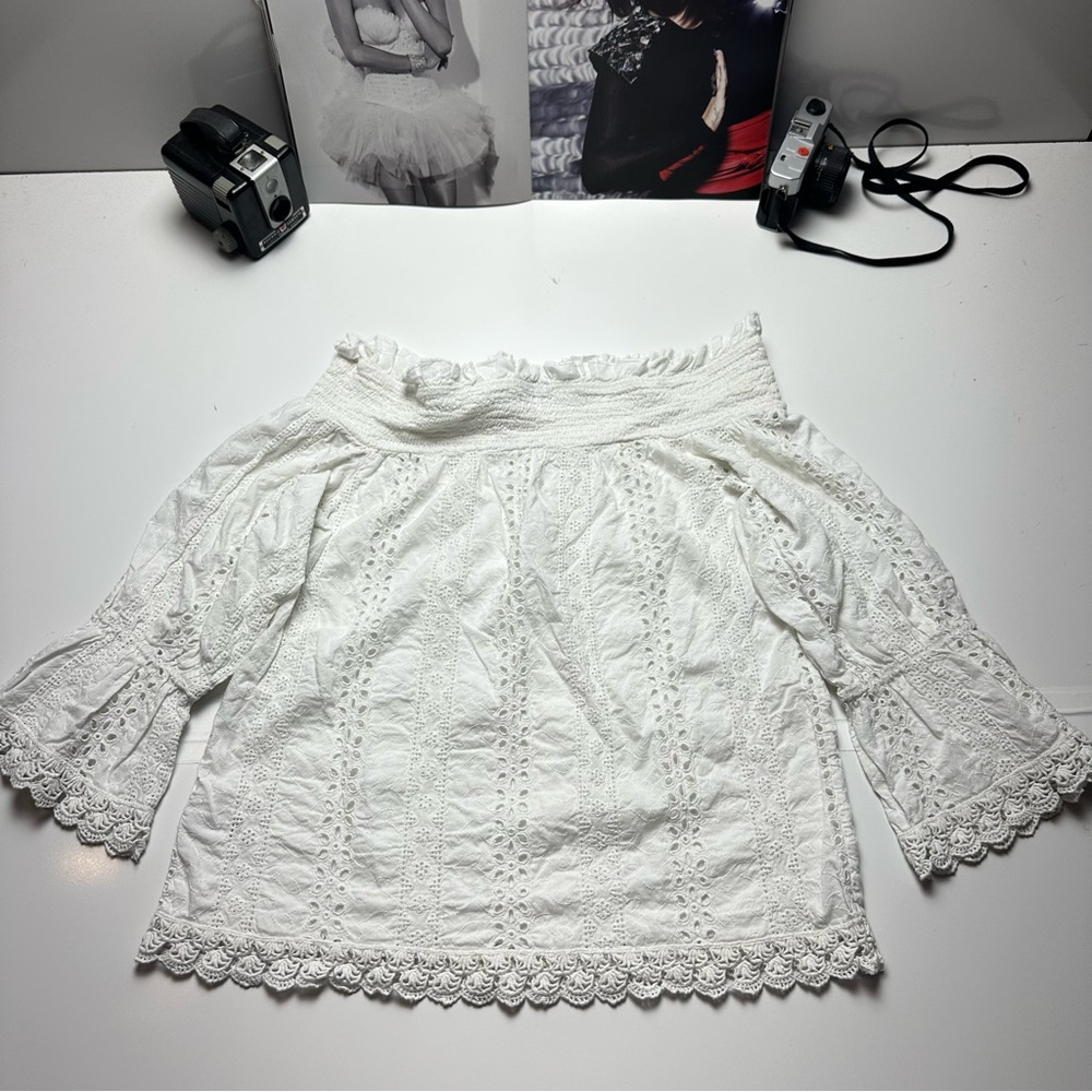 Signature Studio Eyelet Lace Off-Shoulder BlouseCottonBoho Cottagecore Festival - Picture 5 of 12
